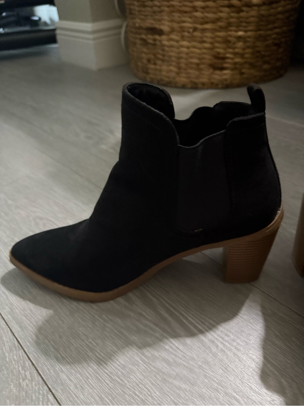 Sugar Black Suede-Look Chelsea Ankle Boots with Brown Block Heel